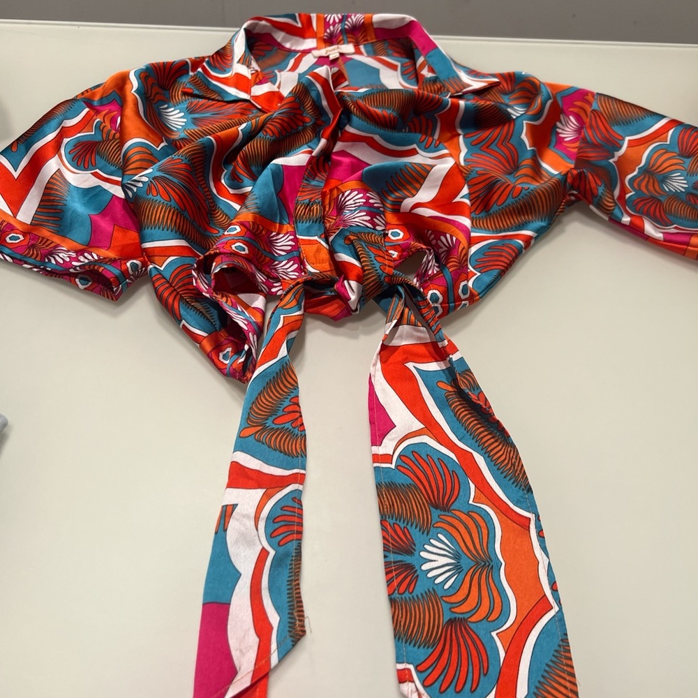 Colorful Patterned Tie-Front Top